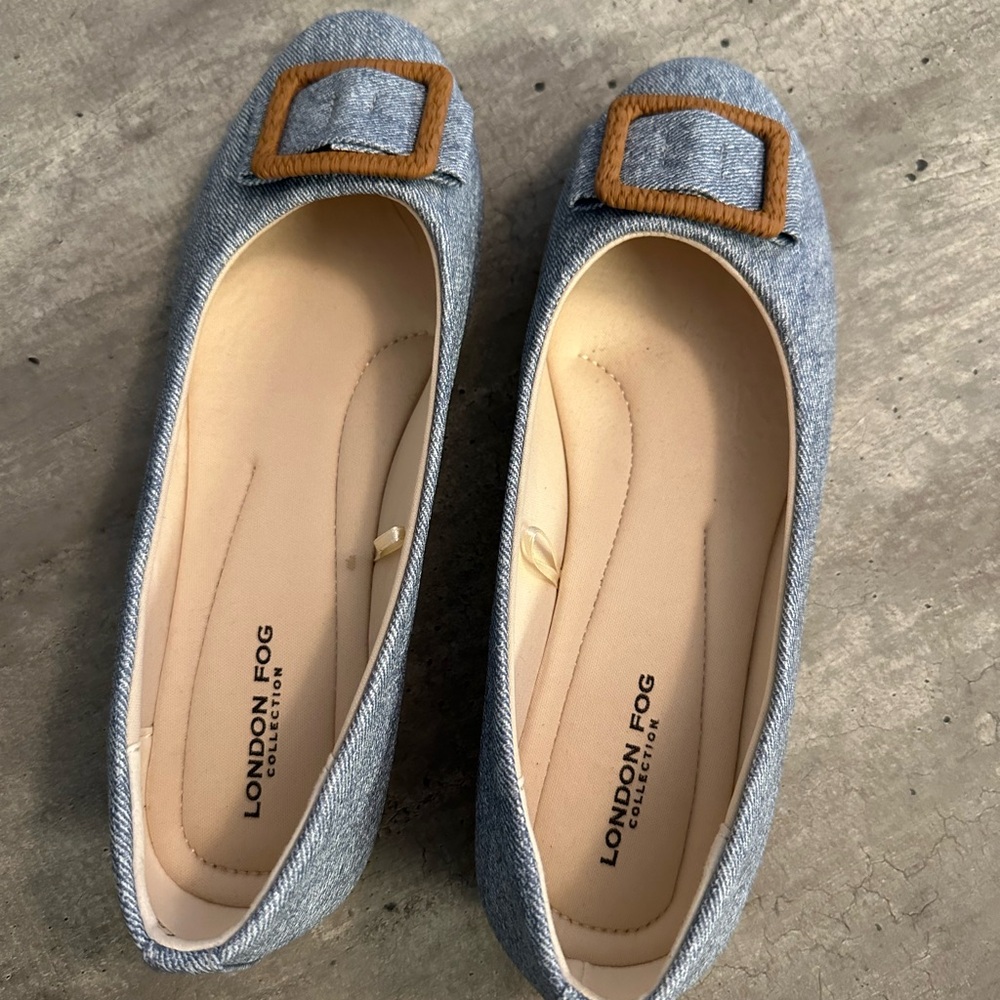 London Fog Women's Denim Flats with Woven Buckle Size 8 NWOT
